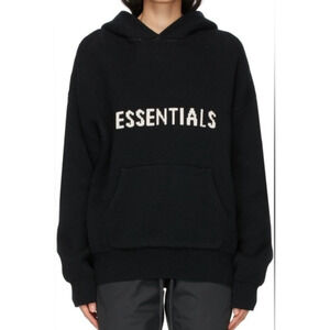 (M) NWT $390‎ Fear of God Essentials Knit Pullover Hoodie Black